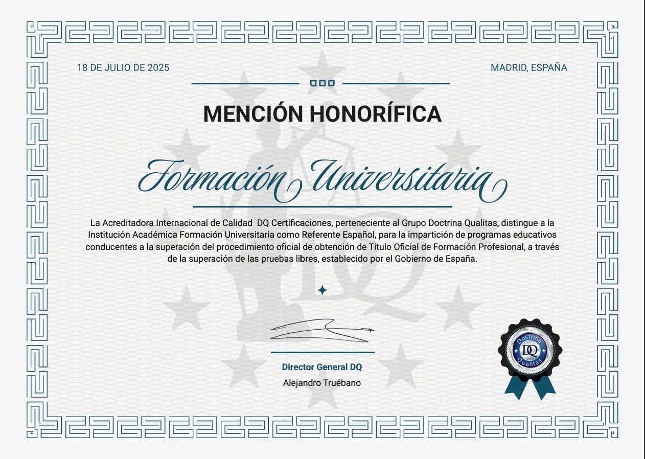 Mención honorífica al mejor centro educativo de preparación para las pruebas libres de Formación Profesional Mención de honor al mejor centro educativo de preparación para las pruebas libres de Formación Profesional